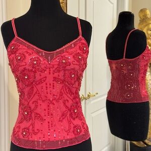 Beaded shocking fuchsia hand beaded Spaghetti-Strap Women's Top new with tags.